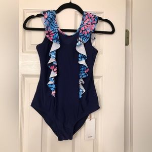 Grace Karin girls one piece ruffle swim suit. NWT 12Y